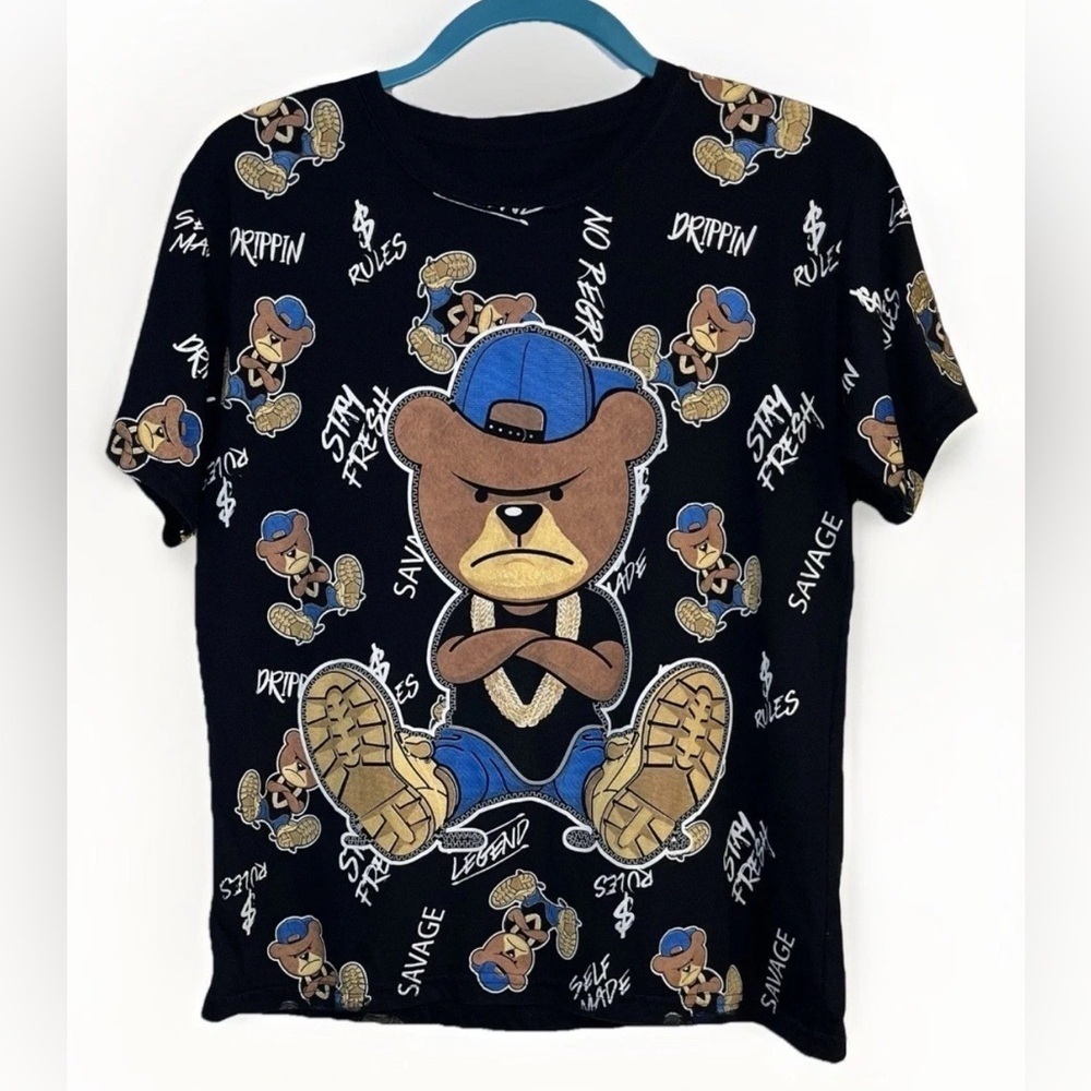 Fresh Laundry Boy Size XL Black Short Sleeve Graphic Teddy Bear T Shirt